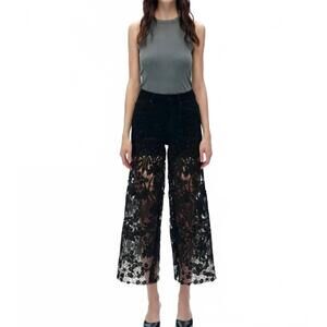 NEW BAYEAS high waist crystal embellished lace wide leg jeans in black